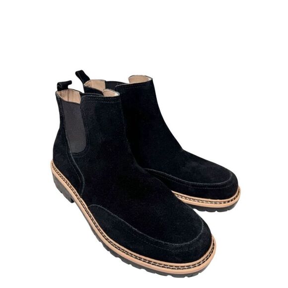 Me too Chelsea Boot Size 8 Black Suede Leather Pull On Style Block Heel NEW - Picture 1 of 9
